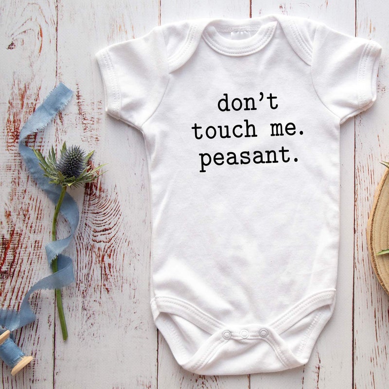 Printique Organic GOTS Certified Baby Onesie Unisex Bodysuit 0-18 months - Don't Touch Me Peasant | Funny Sarcastic (Don't Touch Me Peasant, 9-12 Months) - Image 2